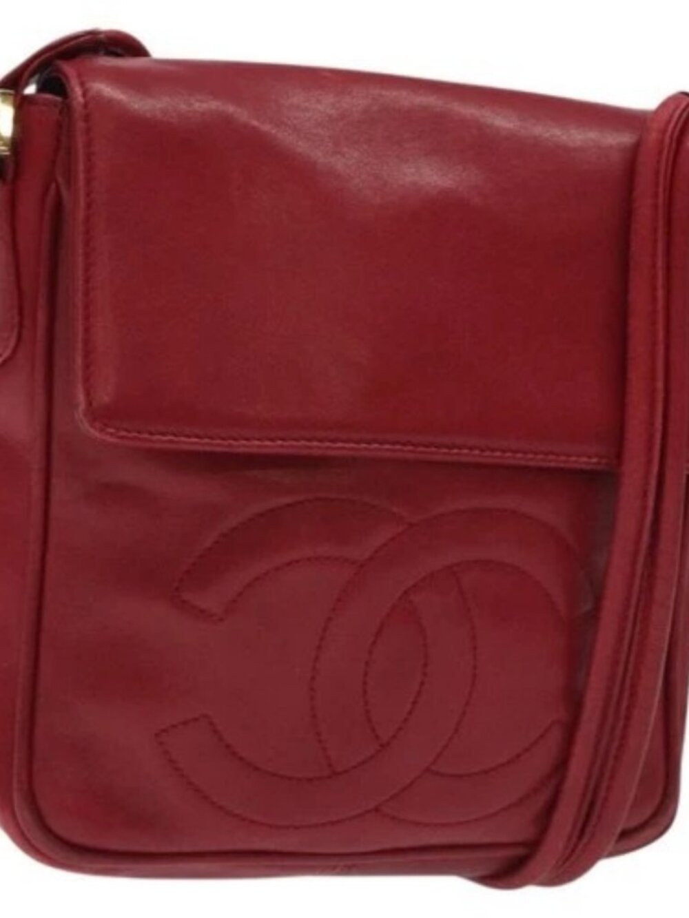 CHANEL COCO Mark Shoulder Bag Lamb Skin Red Gold CC Auth BA2939